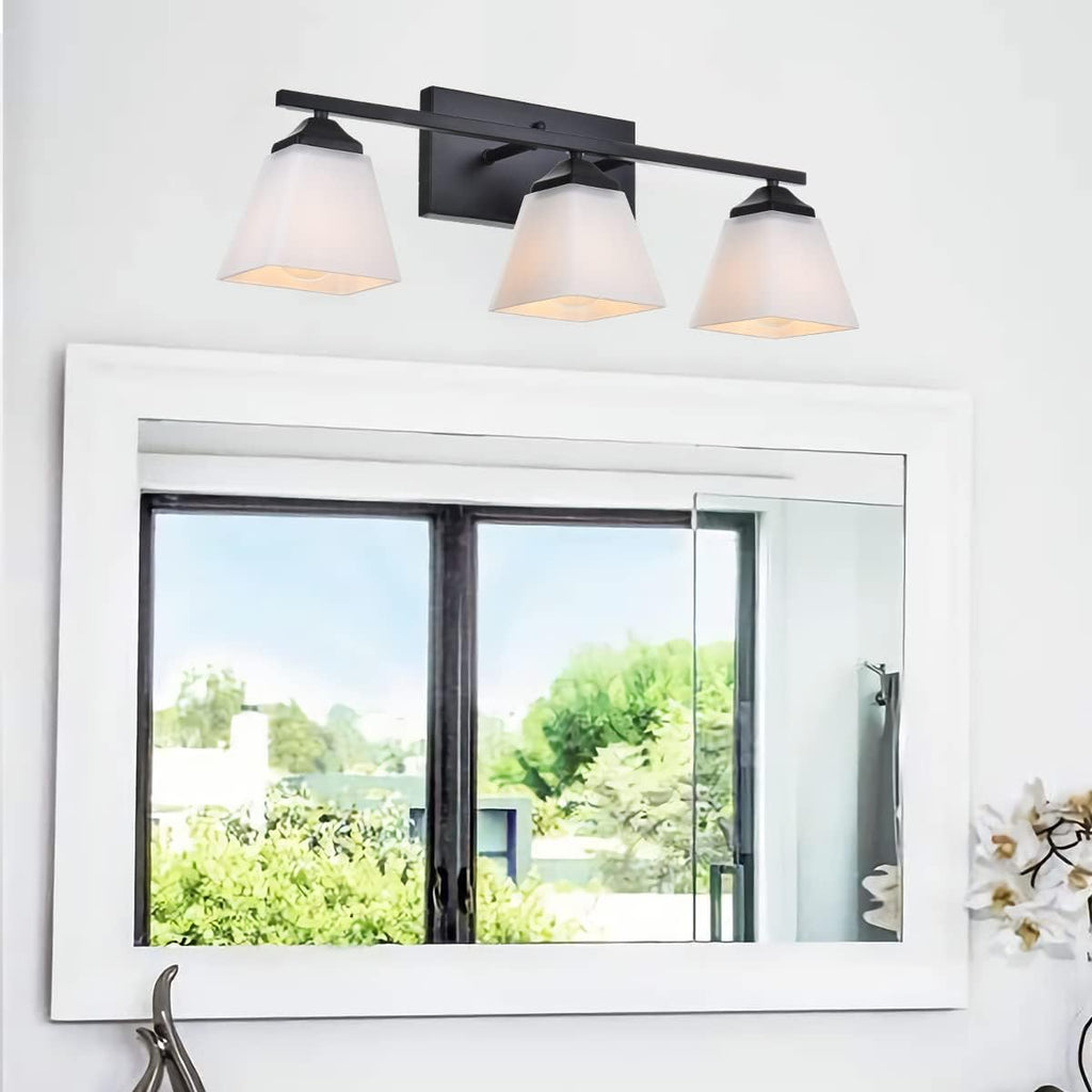 3 Light Black Bathroom Vanity Light Fixture with Opal White Glass Shade H6042