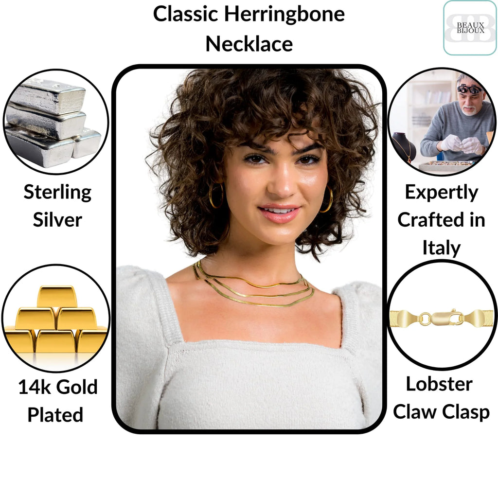 Gold Herringbone Chain Necklace 18 inch Choker A336173