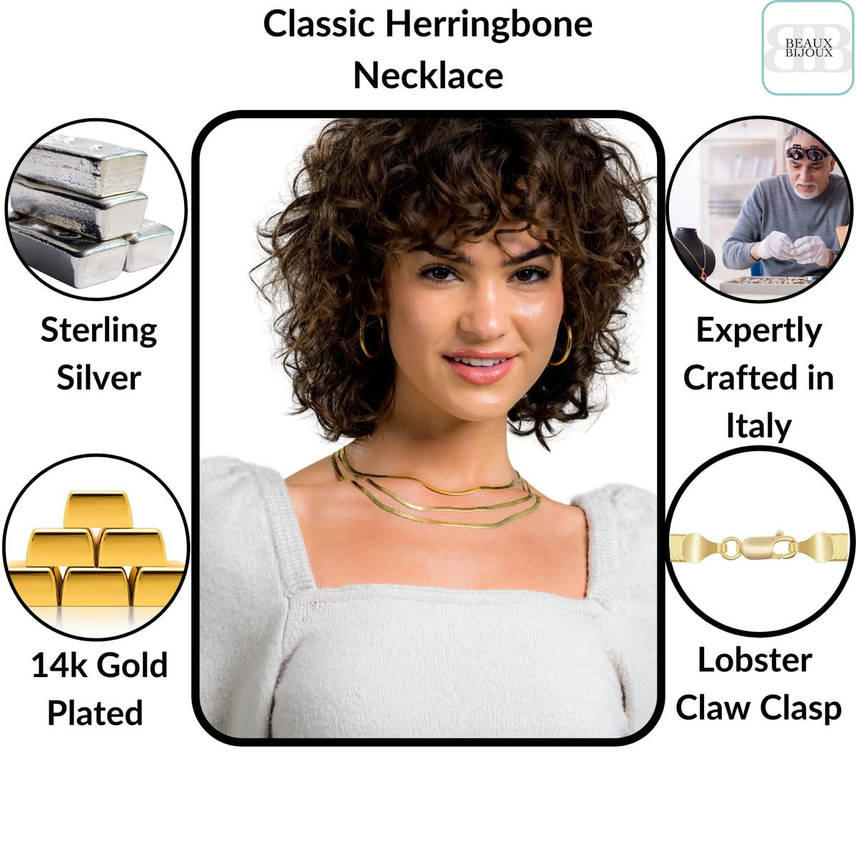 Gold Herringbone Chain Necklace 18 inch Choker A336173