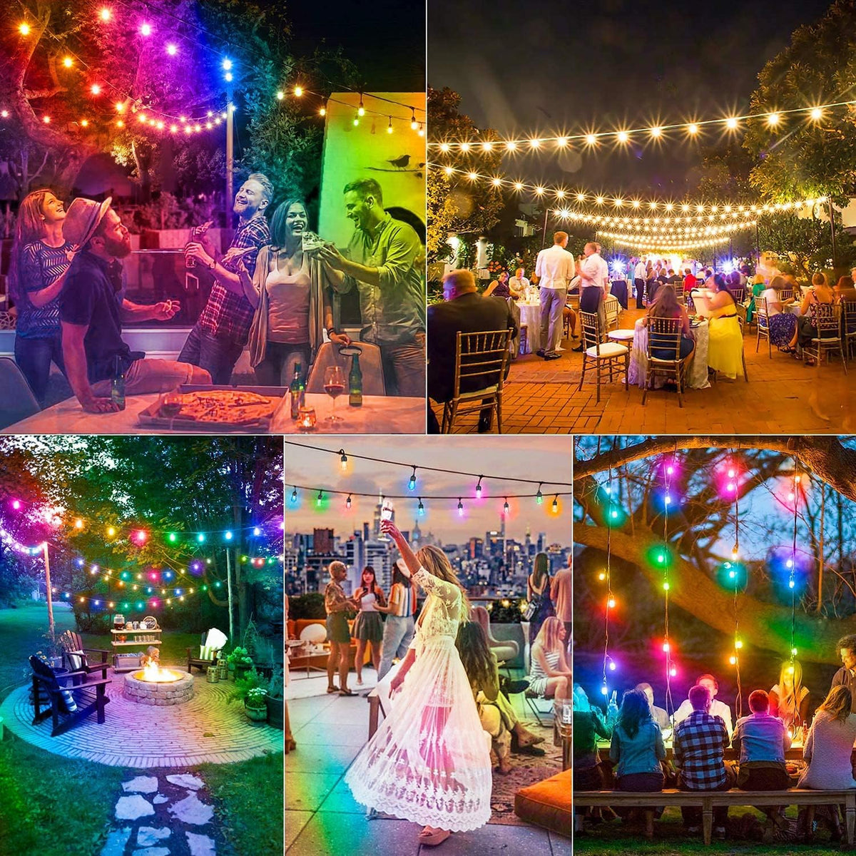 2-Pack 48FT Outdoor RGB String Lights with 30+5 E26 Shatterproof Edison Bulb Dimmable J90602