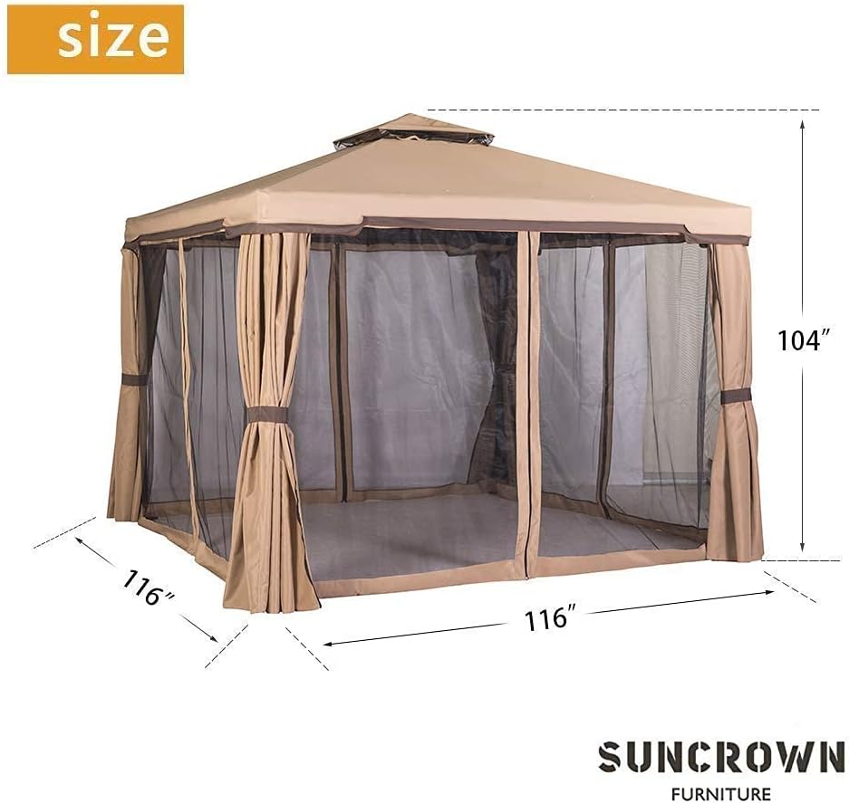 Beige 10 x 10 FT Outdoor Patio Gazebo with Mosquito Netting W12386
