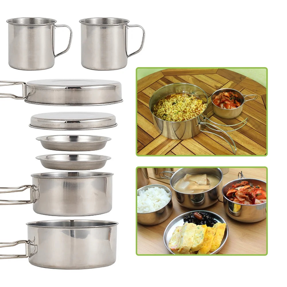 8PCS Stainless Steel Camping Cookware Set C394
