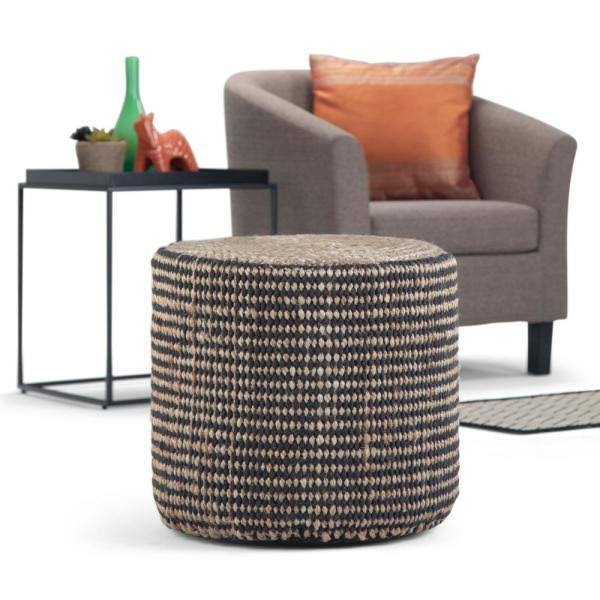 Natural Jute Round Braided Pouf V88941