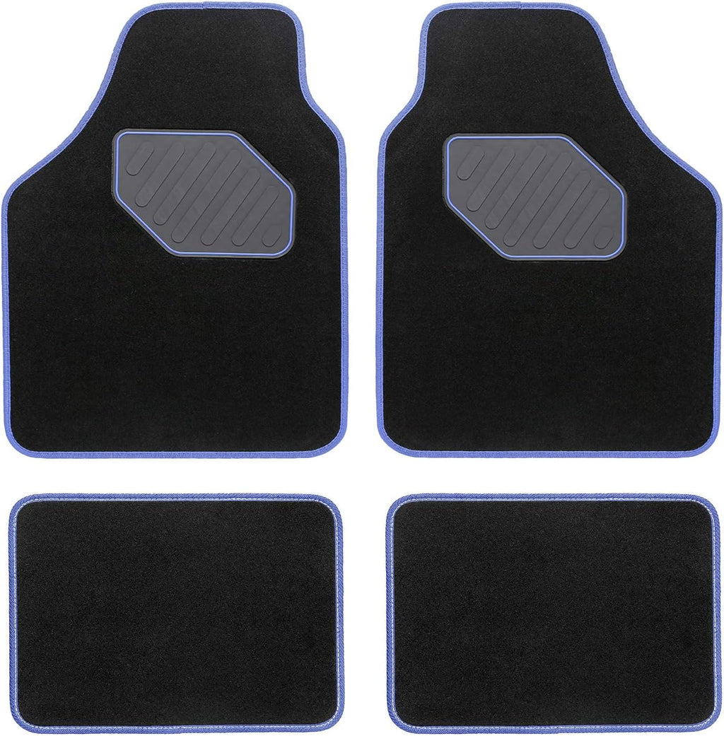 4-Piece Heavy Duty Car Floor Mats with Heel Pad (Black and Blue) V512