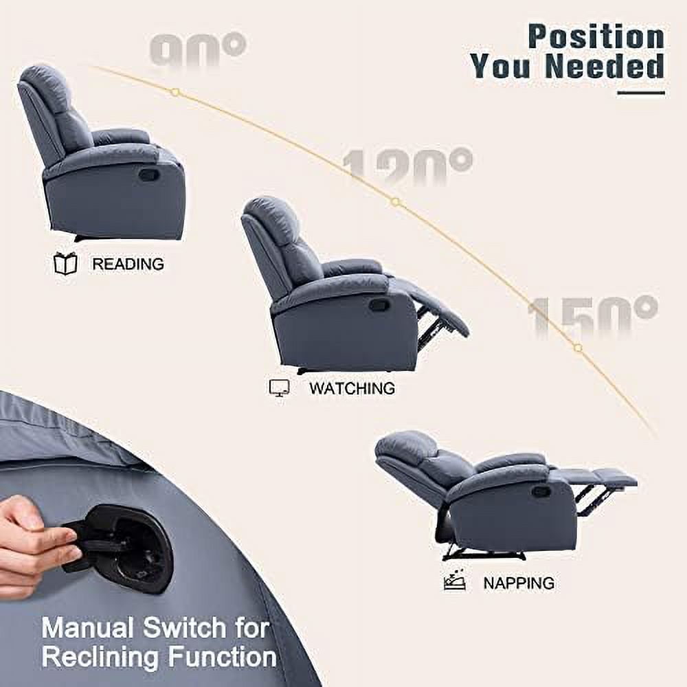 Cerulean Blue Manual Recliner Chair with Micro Leather E12330