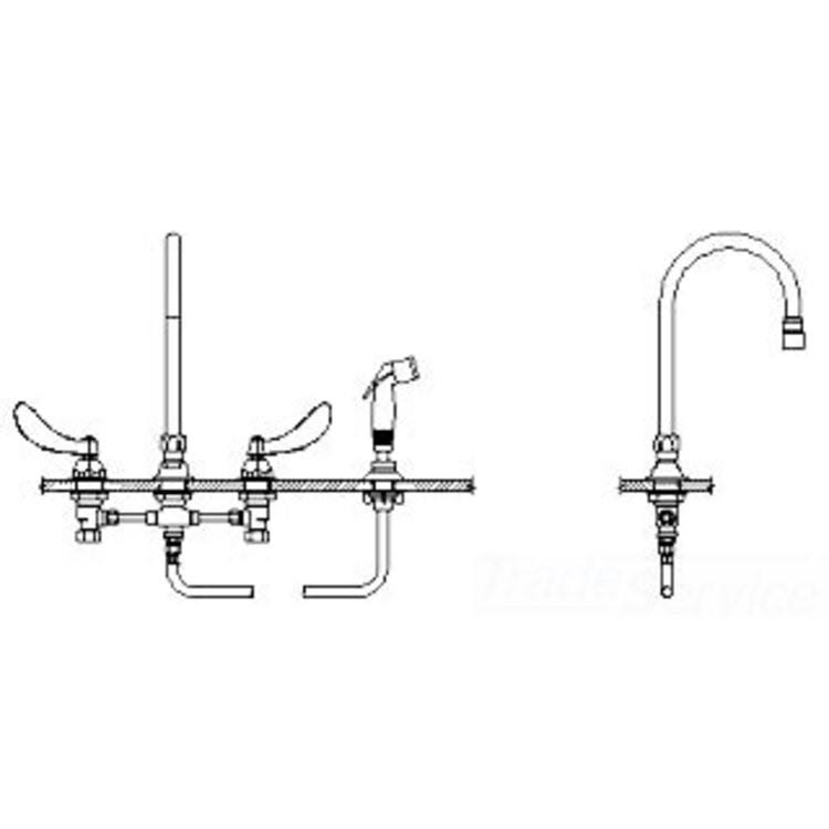 Two Handle Below Deck-Mount Faucet with Hose and Spray O57244