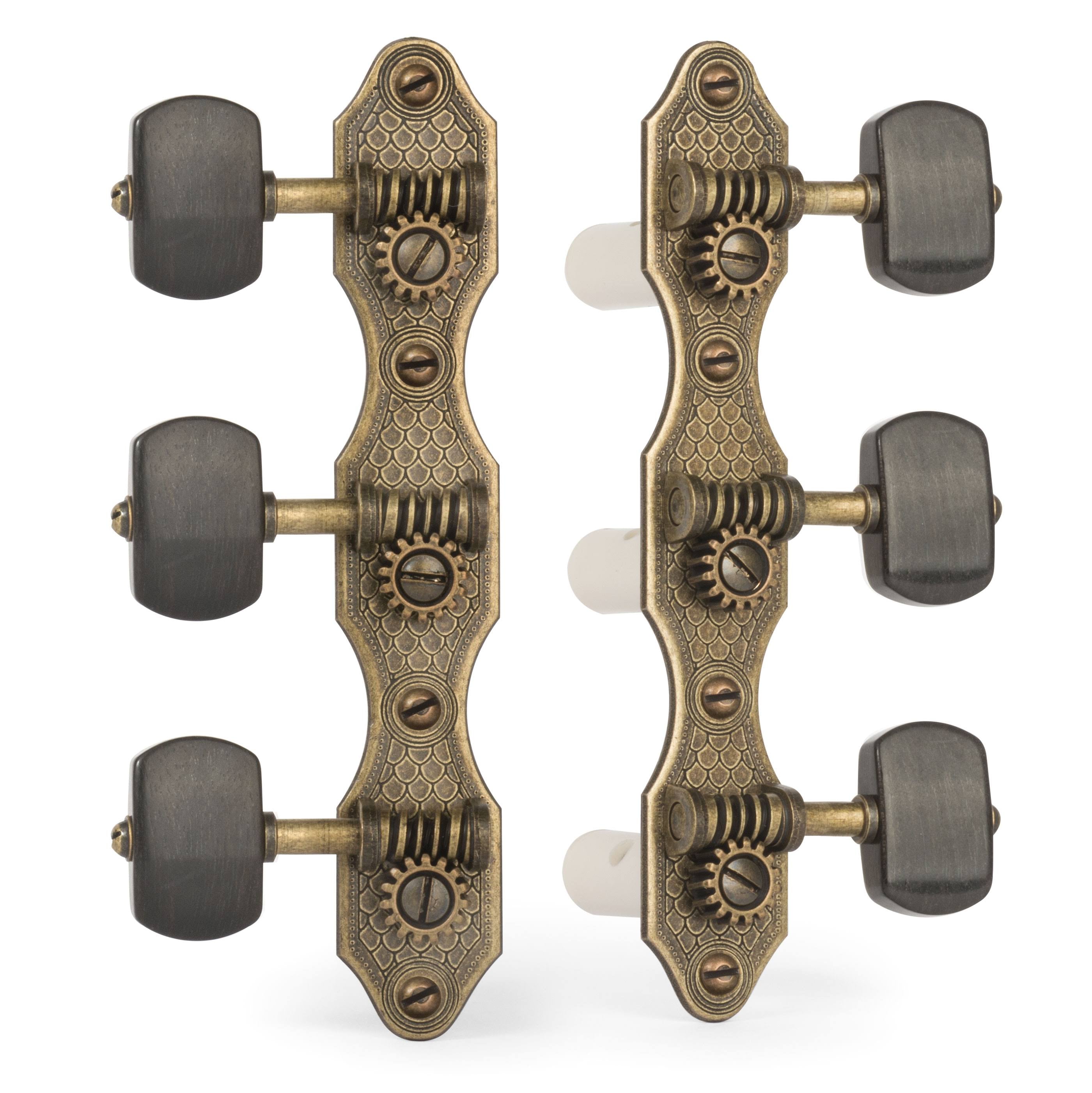 Relic Brass Classical Guitar Tuners with Ebony Knobs I129