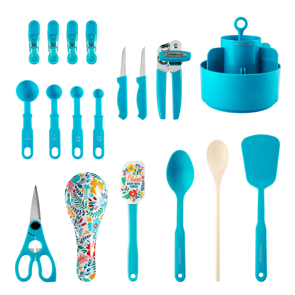 18-Piece Aqua Kitchen Tool and Gadget Caddy Set Y64072