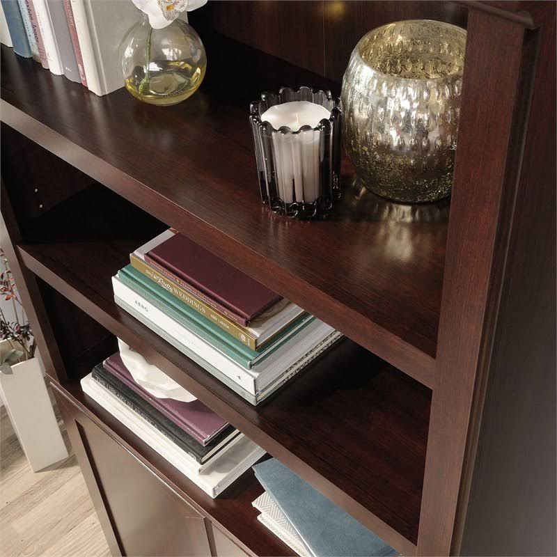 Contemporary 3-Shelf 2-Door Tall Wood Bookcase in Cherry T8933
