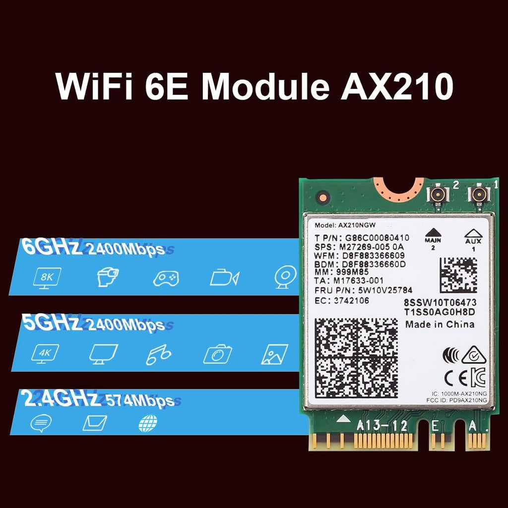 WiFi 6E Desktop Kit, AX210, 2230, 2x2 AX+BT 5.2, Tri-Band, 5dBi Antennas and Brackets Pack of 2 X82317