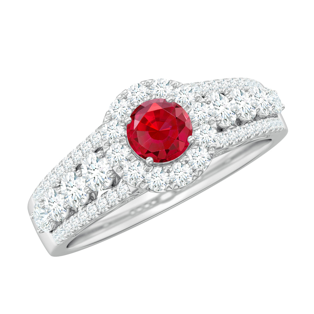 1.5 CT Lab Created Ruby and Moissanite Ring, 925 Sterling Silver, US 4.00 G130