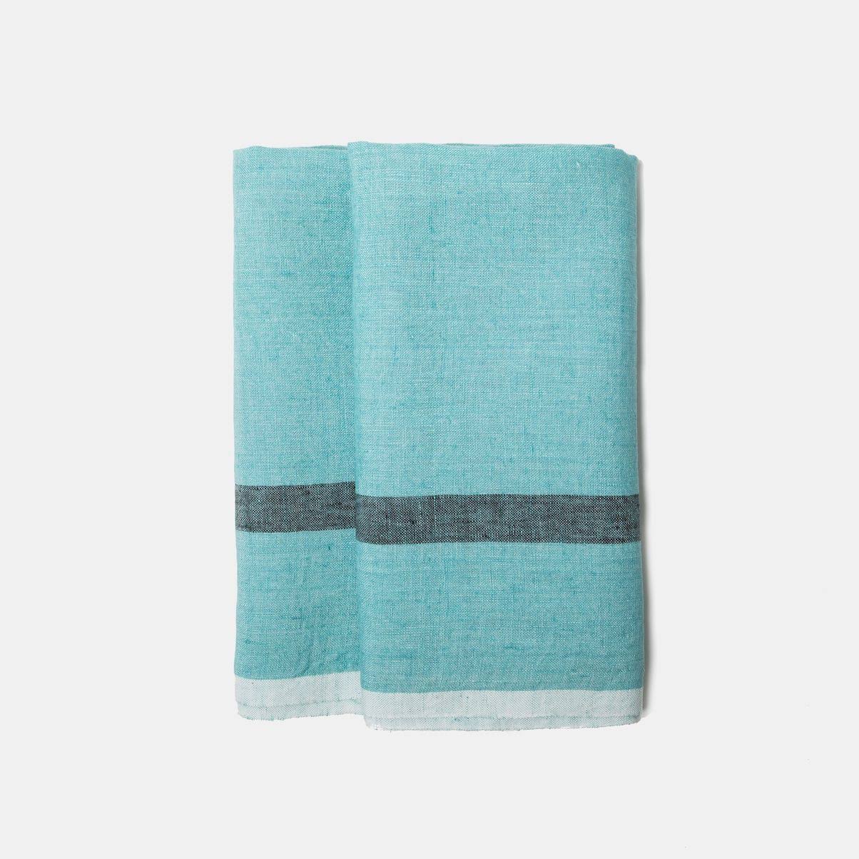 Aqua & Charcoal Linen Napkins, Set of 4 T942016