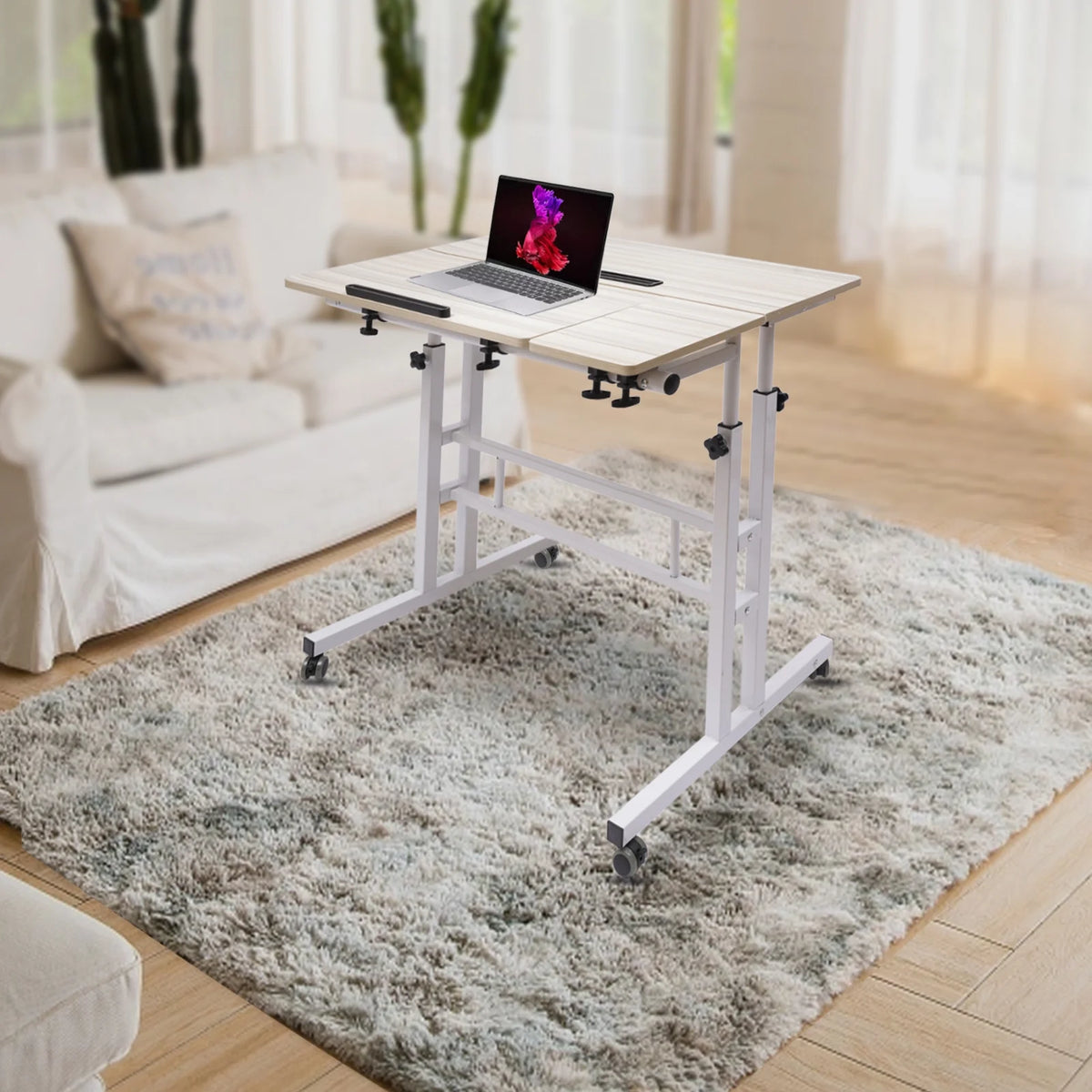 Adjustable Mobile Stand Up Desk with Footrest W621