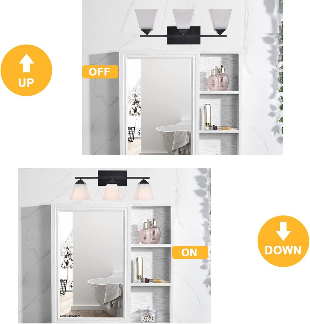 3 Light Black Bathroom Vanity Light Fixture with Opal White Glass Shade H6042
