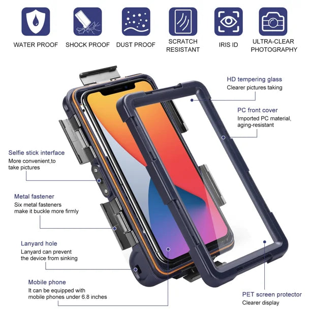 Waterproof Protective Case for Phones Up to 6.9 Inch with Lanyard V103