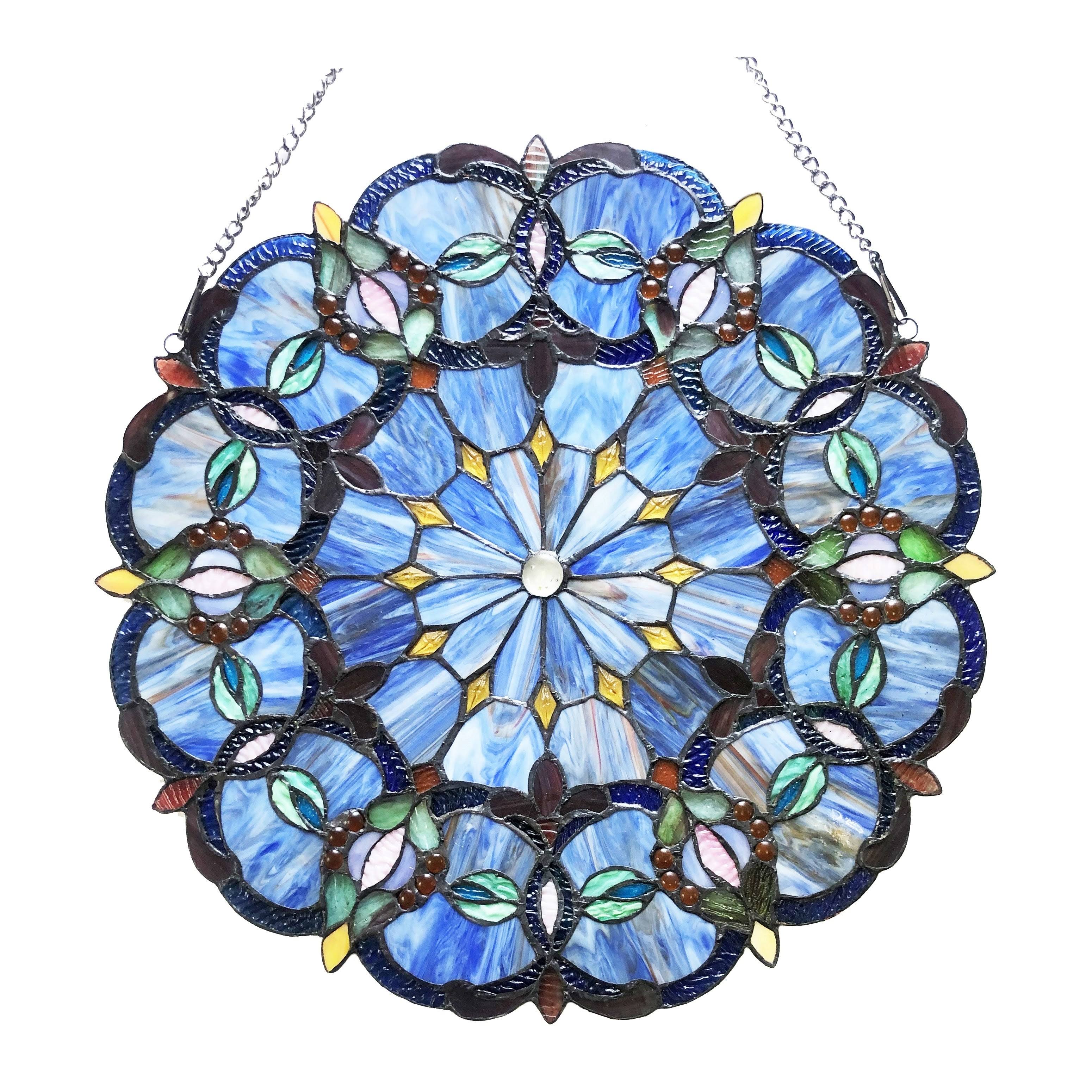 Blue Glass Window Panel Suncatcher with Multicolored Accents J2013