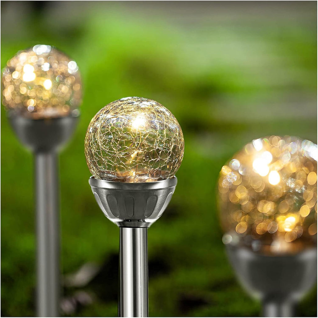 Cracked Glass Ball Lights Outdoor Garden Pathway Lights (3 Pack) A9404