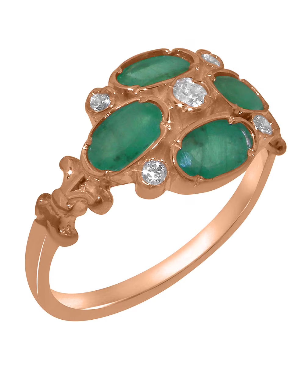 9k Rose Gold Synthetic Cubic Zirconia & Natural Emerald Womens Engagement Ring Z2756