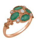 9k Rose Gold Synthetic Cubic Zirconia & Natural Emerald Womens Engagement Ring Z2756