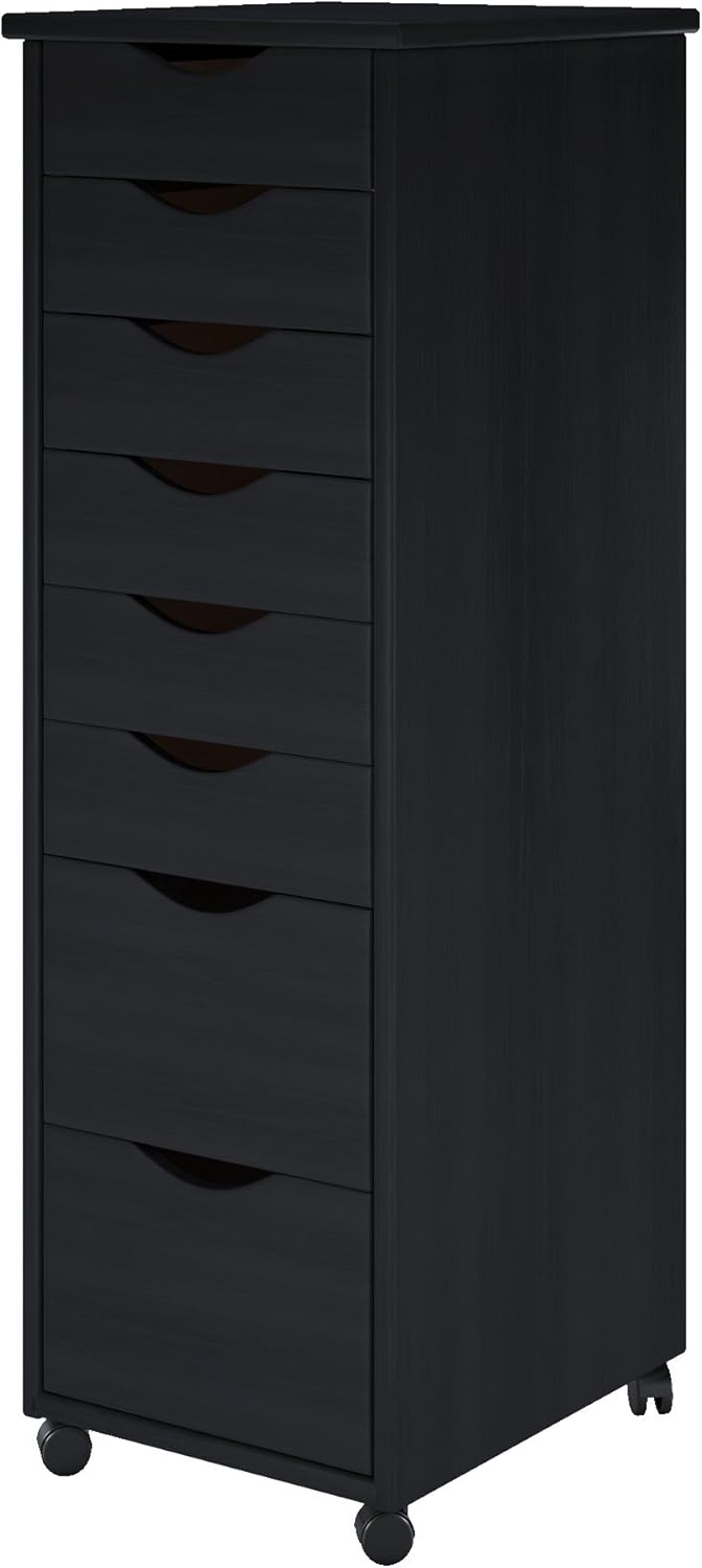 6 Drawer Roll Cart Solid Wood, Black Pack of 2 U75522
