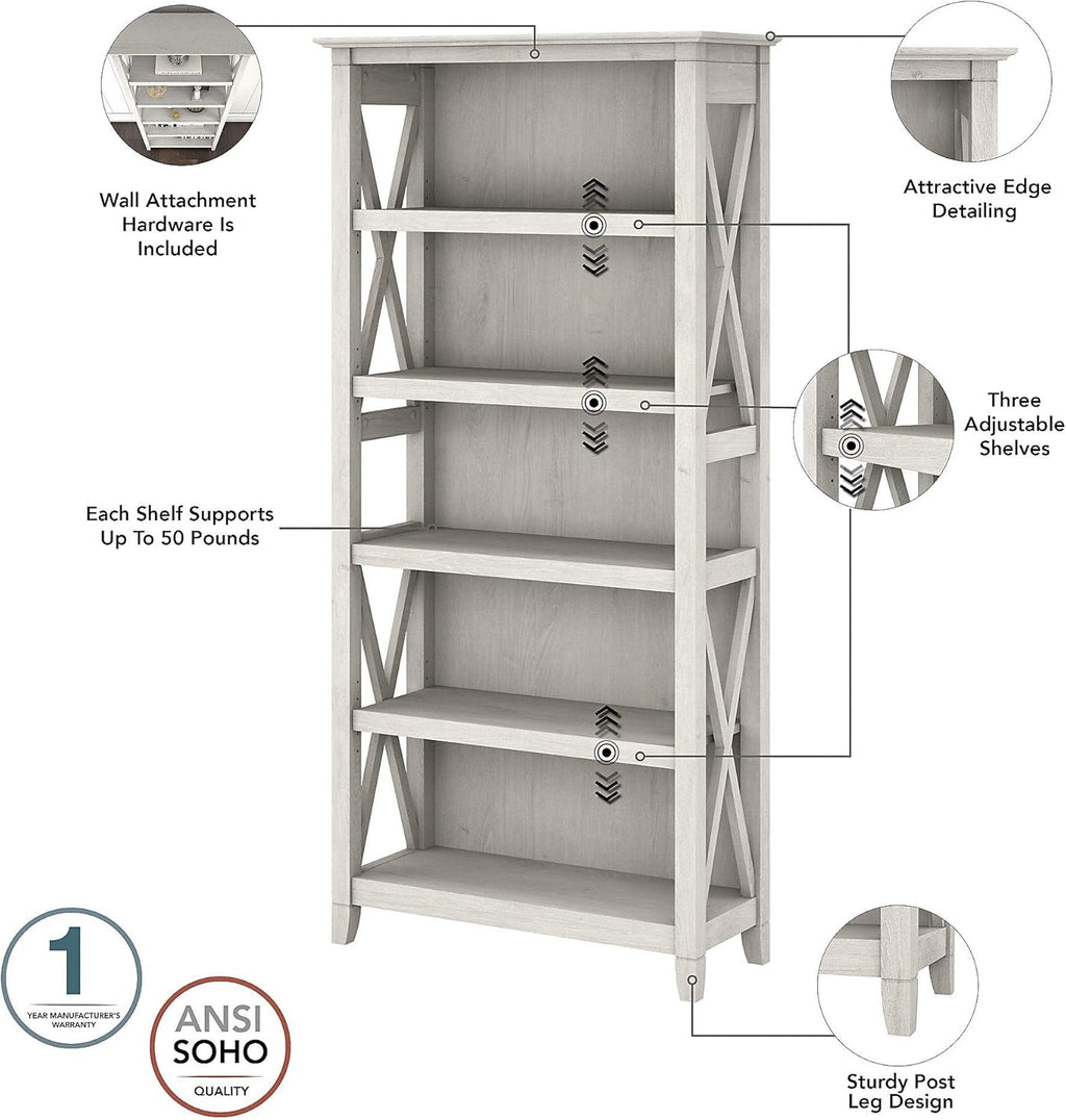 5 Shelf Bookcase in Linen White Oak P202