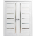 Solid French Double Doors 64 x 96 inches with Frosted Glass Wood Solid Panel Frame Trims E187721