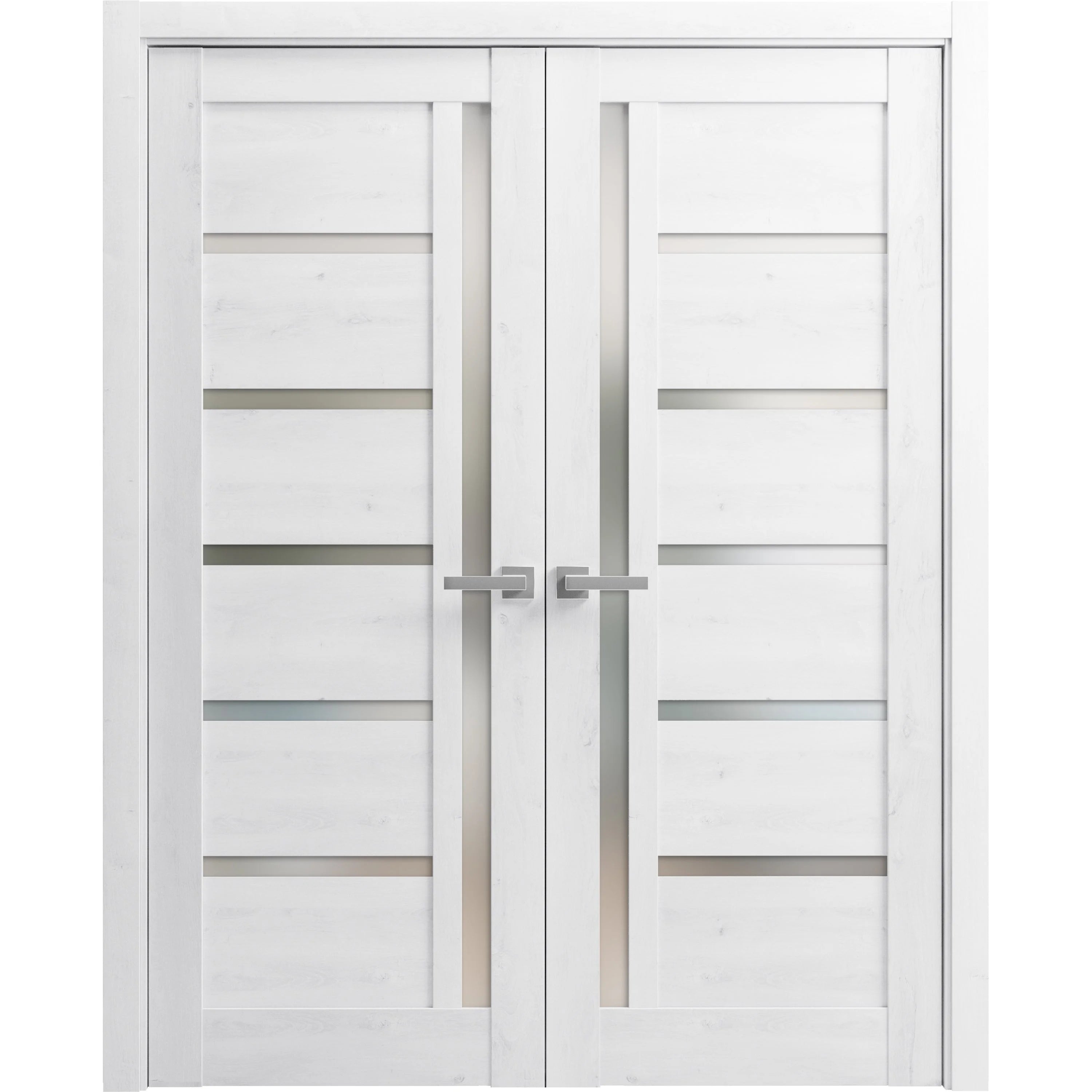 Solid French Double Doors 64 x 96 inches with Frosted Glass Wood Solid Panel Frame Trims E187721