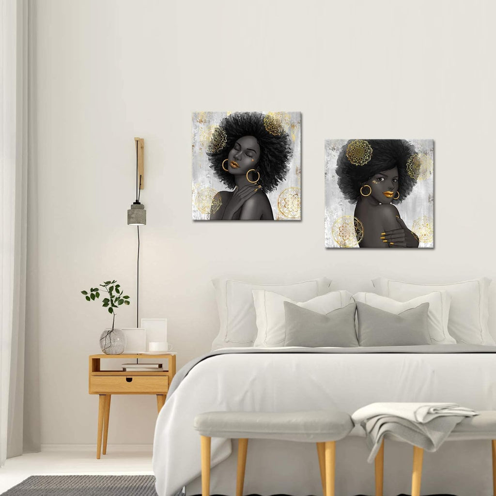 Black Woman with Gold Lip Canvas Wall Art B296