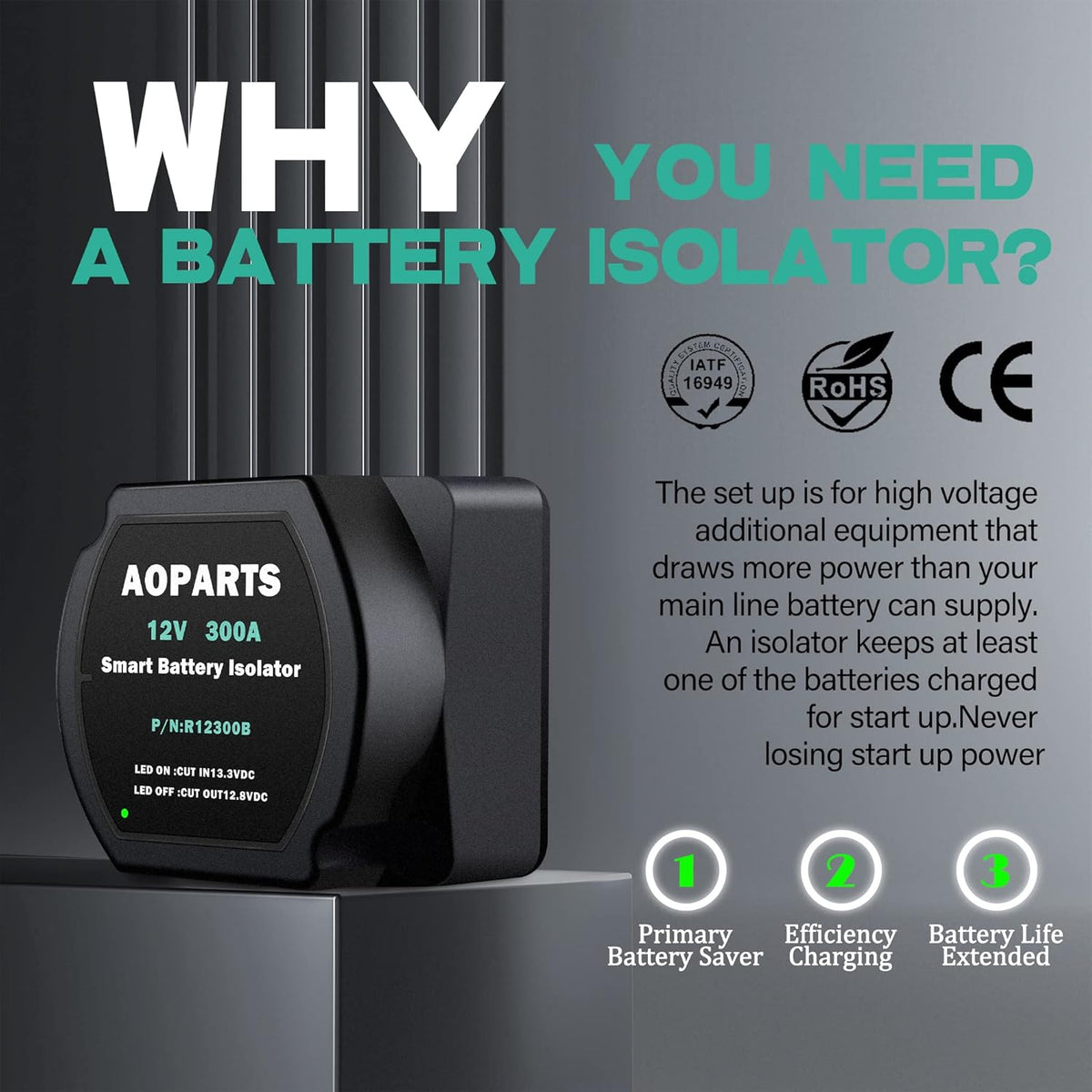 12V 300Amp Voltage Sensitive Relay Battery Isolator K493435