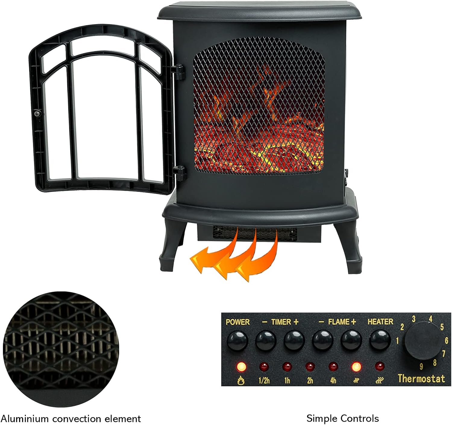 24 inch Portable Electric Wood Stove Fireplace with Flame Effect M333400