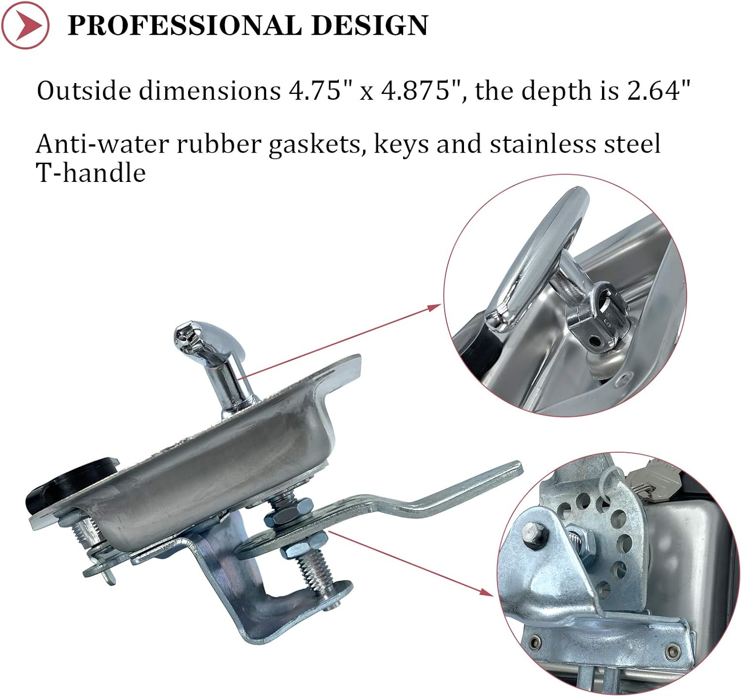 Stainless Steel T Handle Latch with Lock and Gasket Pack of 2 O989