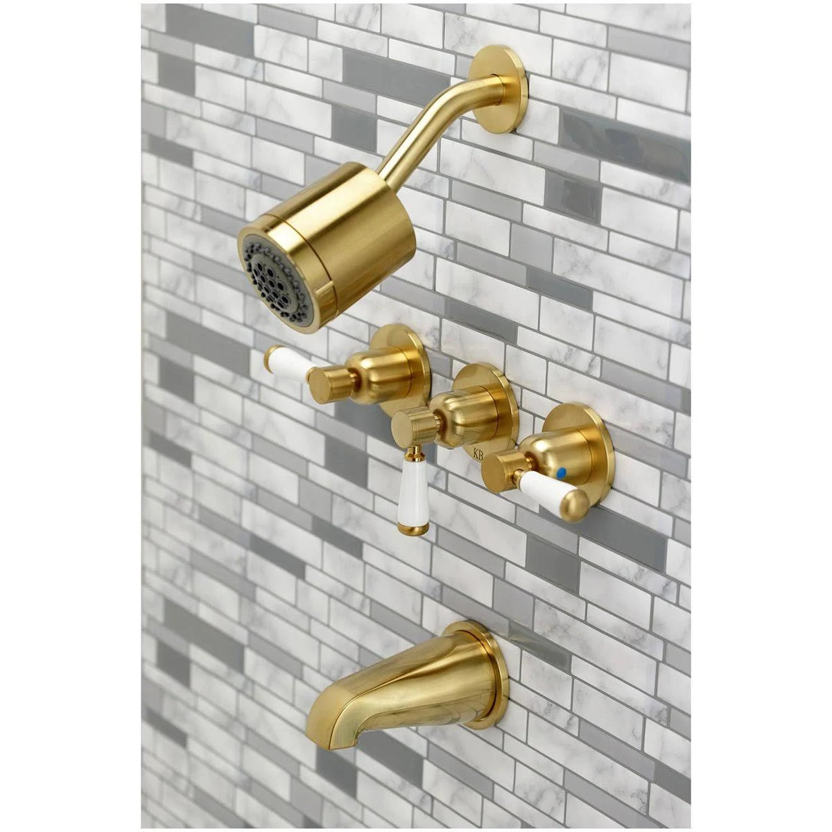 Brushed Nickel Three-Handle Tub and Shower Faucet K599