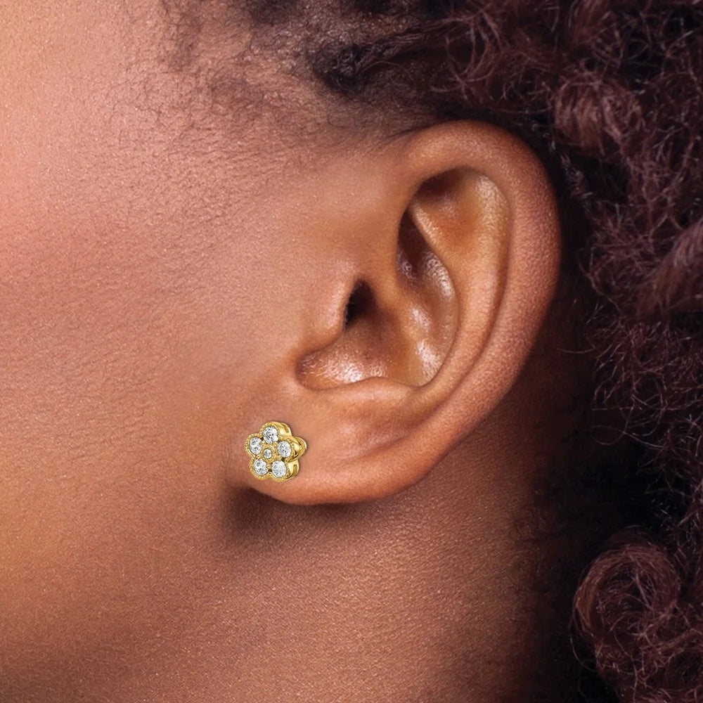 14k Yellow Gold Lab Grown Diamond Floral Stud Earring K855839