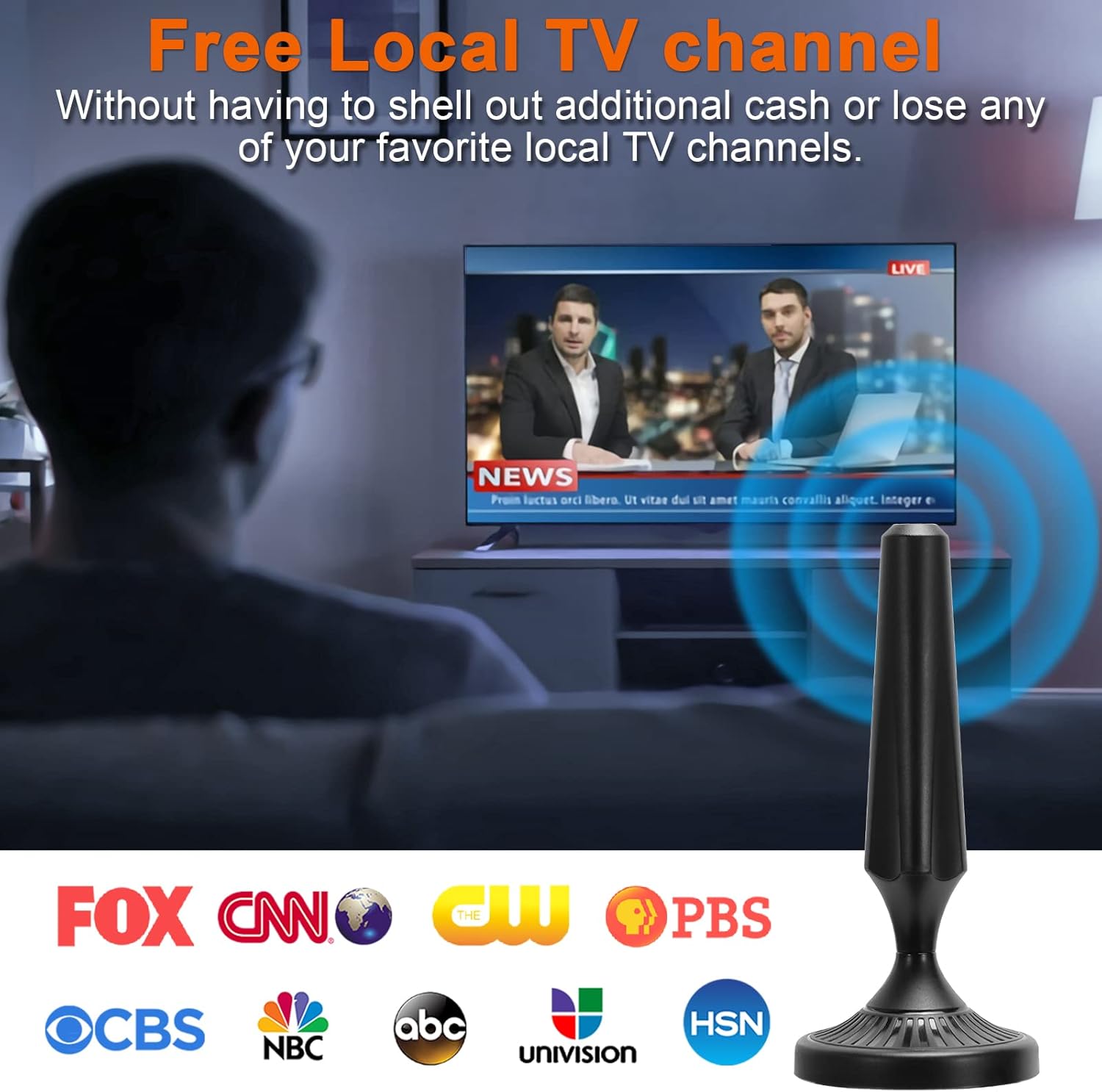 Indoor Amplified HDTV Antenna 300 Miles 4K 1080P UHF VHF FM with 13.4ft Coax Cable K913543
