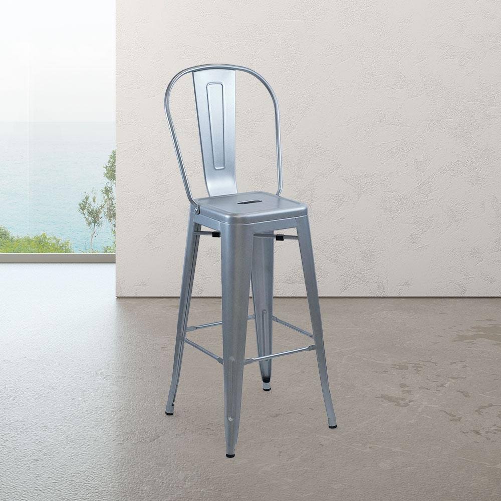 Gray Bar Stool with High Back, 17 W x 18 D x 47 H F8518