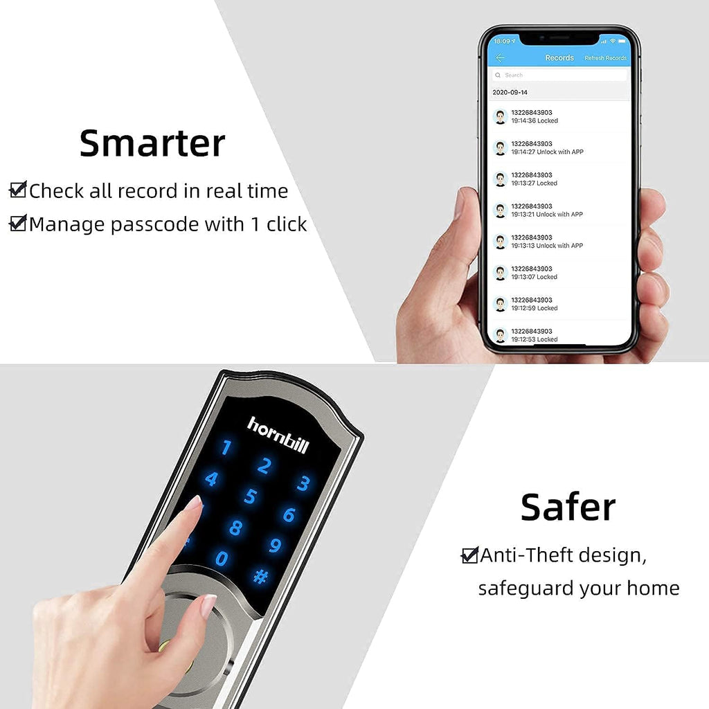 Smart Locks Deadbolt with Keypad, Bluetooth Electronic Touchscreen Auto Code Lock Y39447