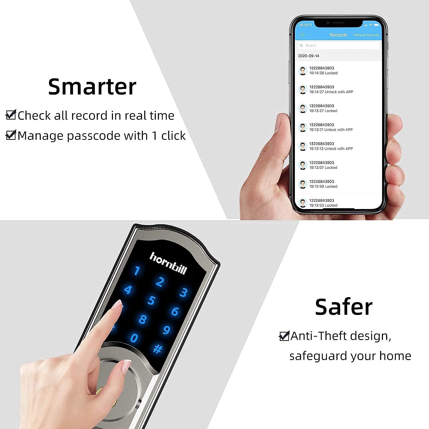 Smart Locks Deadbolt with Keypad, Bluetooth Electronic Touchscreen Auto Code Lock Y39447