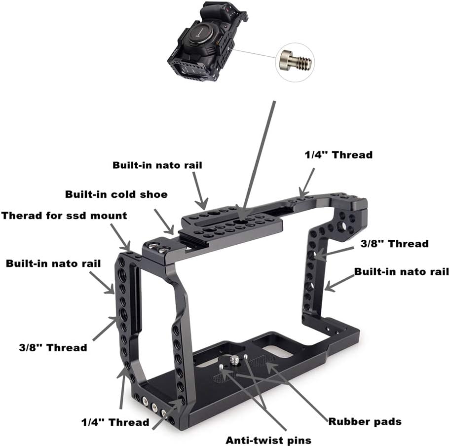 BMPCC 4K & 6K Cage with Rotating NATO Handle, T5 SSD Mount S71599
