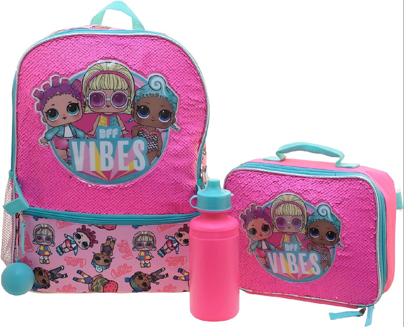 4 Piece Sequin Backpack Set with Lunch Bag, Pink J94489