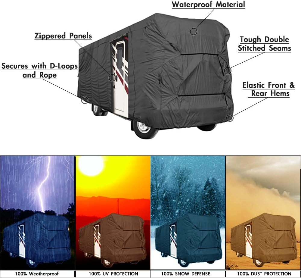 RV Motorhome Fifth Wheel Cover Fits Length 35'-37' Feet with Zippered Panels L380784