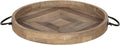 Round Wooden Decorative Tray with Black Metal Handles, Distressed Coastal White Finish, 18-inch Diameter N7711