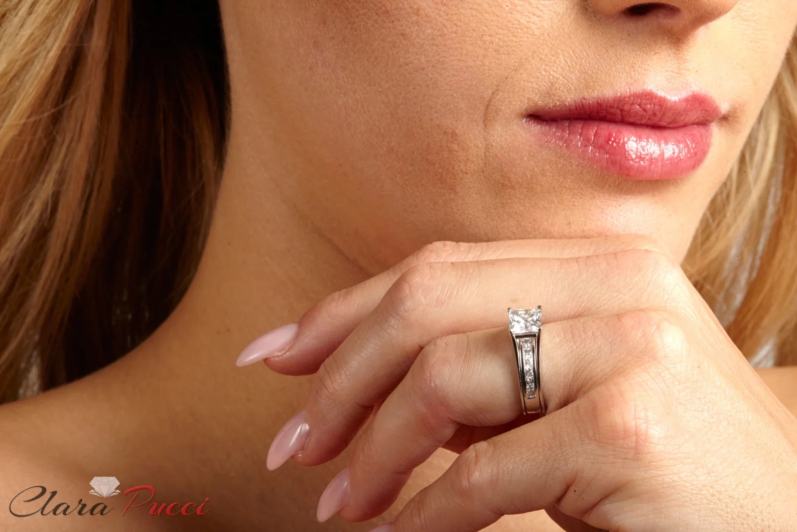 18K White Gold Princess Cut Diamond Bridal Set Ring size 3.5 B872638