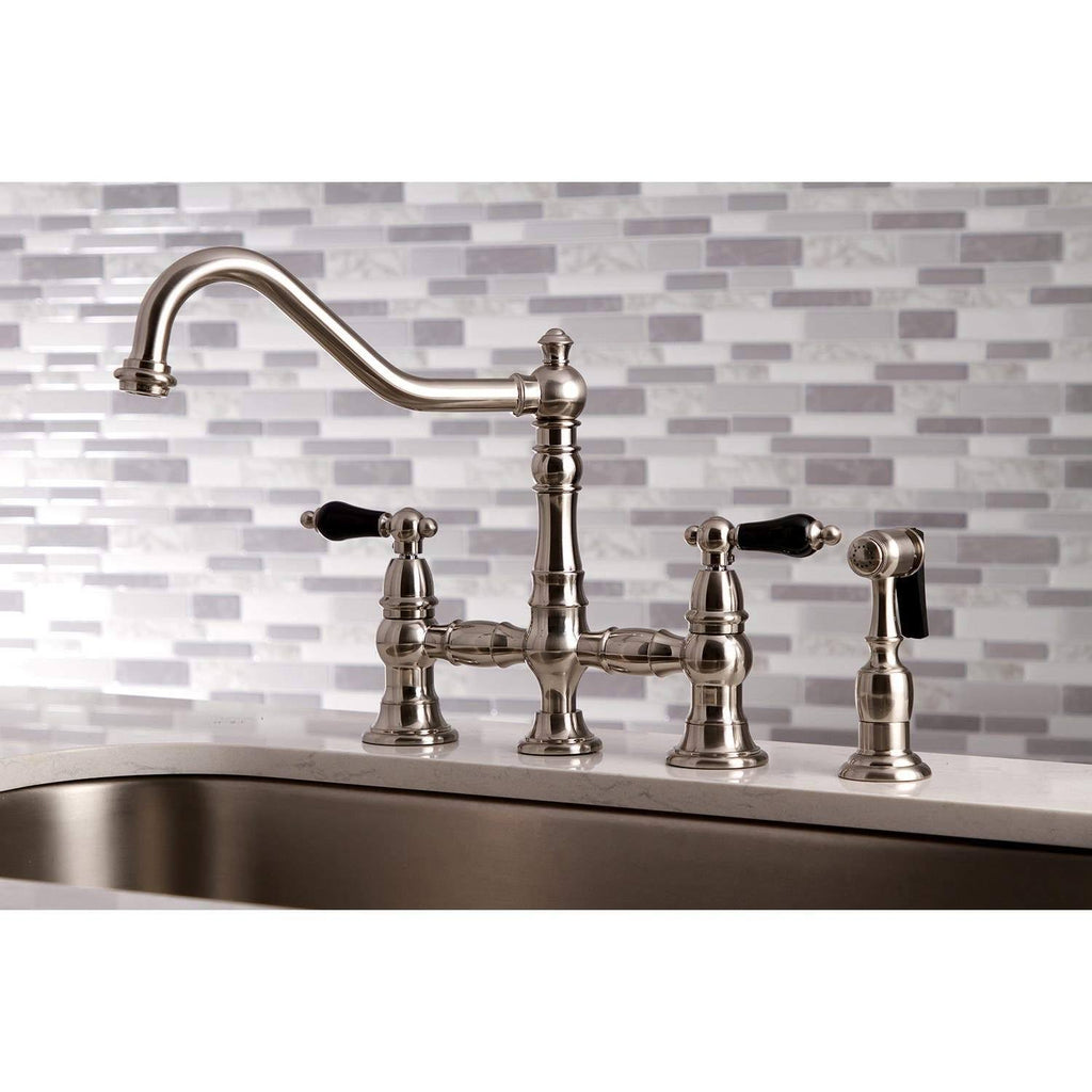 Brushed Nickel Bridge Kitchen Faucet with Brass Sprayer G37590