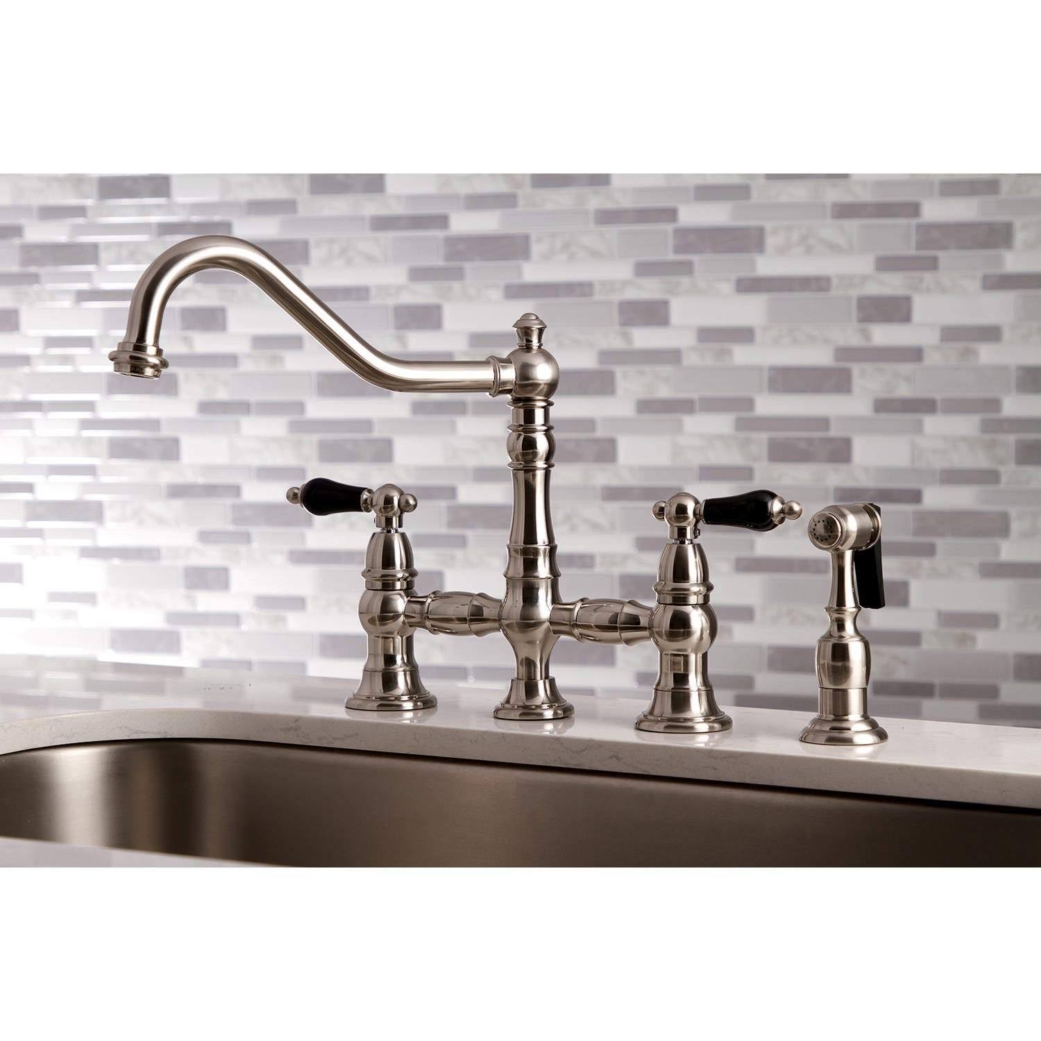 Brushed Nickel Bridge Kitchen Faucet with Brass Sprayer G37590
