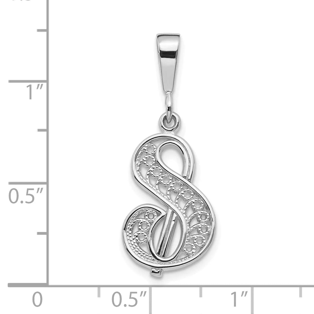 10K White Gold Filigree Initial S Pendant D295