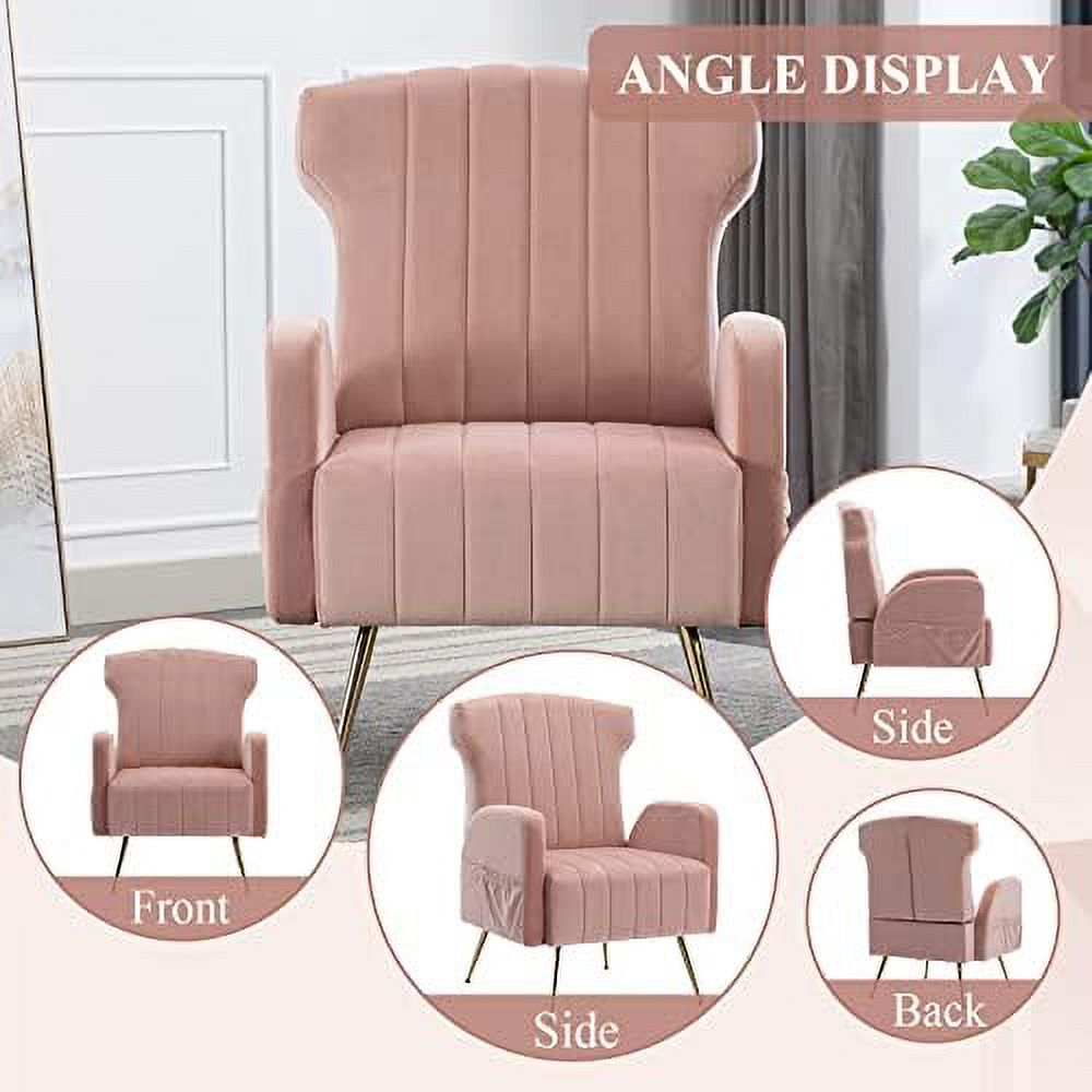 Brown Velvet Wing Back Accent Chair with Metal Gold Legs L169102