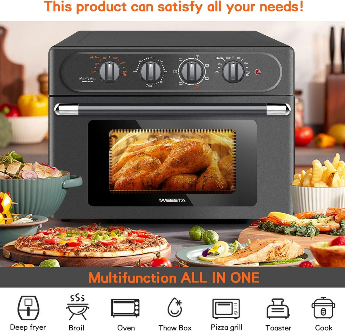 Air Fryer Toaster Oven Combo, 24 QT, 7-in-1, Dark Gray T655402