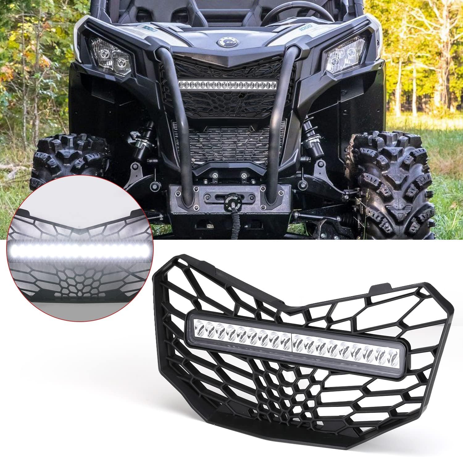 Front Mesh Grille with LED Backlight Light Bar for Can-Am Maverick Trail Sport Max 1000 800 R C318481