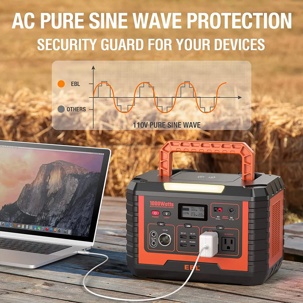 Portable Power Station 1000W Solar Generator, 270000mAh Lithium Battery Backup, with 2 AC Outlets, 3 QC3.0 USB, and PD60W Port O99192