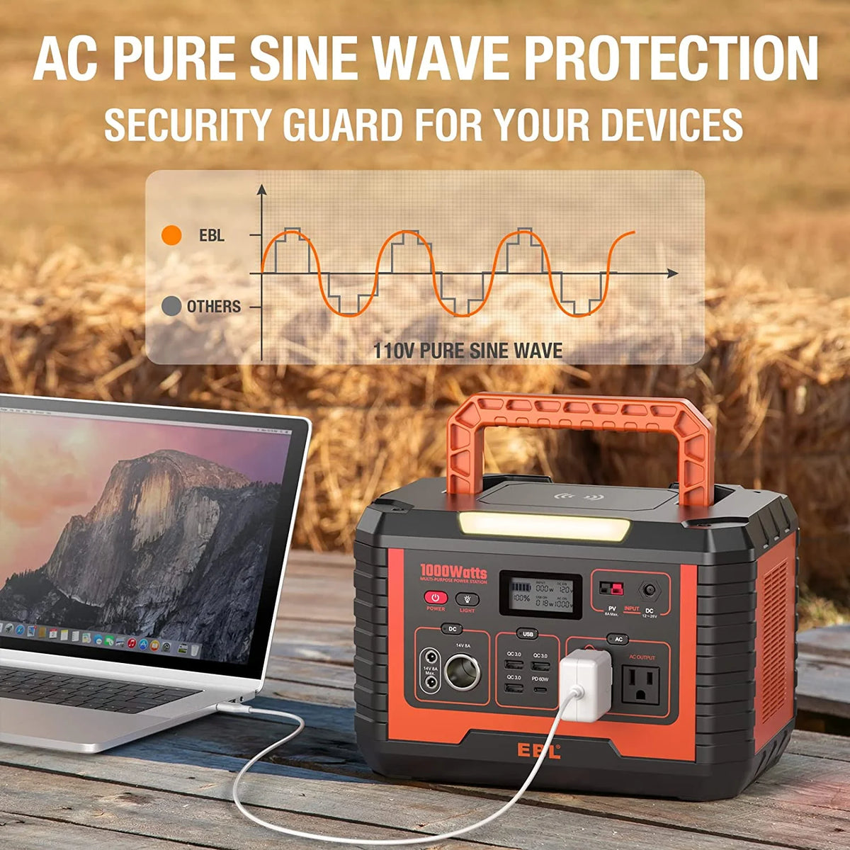 Portable Power Station 1000W Solar Generator, 270000mAh Lithium Battery Backup, with 2 AC Outlets, 3 QC3.0 USB, and PD60W Port O99192